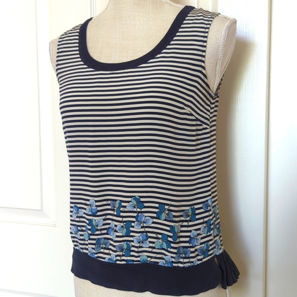 Tory Burch Blue and White Embellished Crop Tank Top - Picture 2 of 7